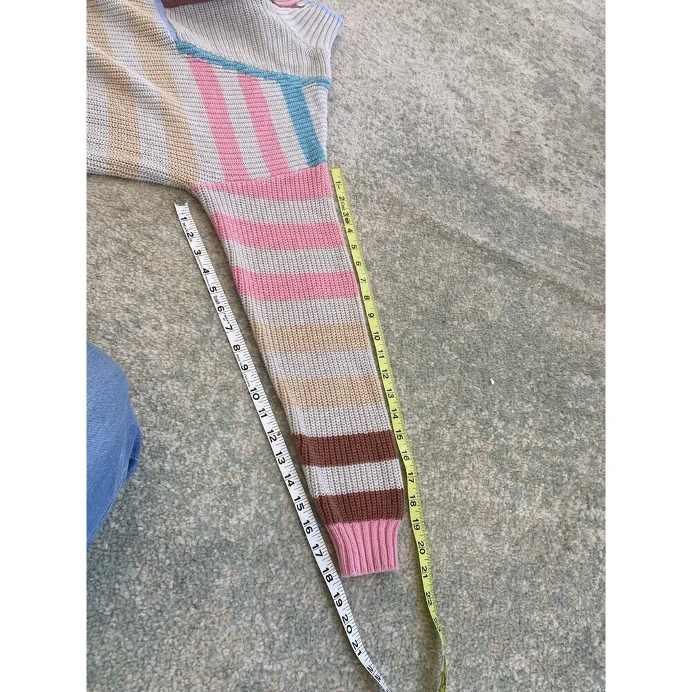 Flat White Size Small 80s Striped 1/4 Zip Sweater Oversized Hamptons East Coast